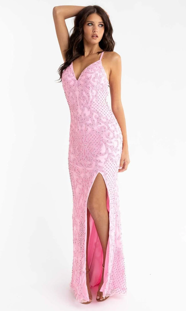 Primavera Couture - 3721 Beaded V-Neck With Slit Gown 19 Primavera Couture - 3721 Beaded V-Neck With Slit Gown