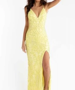 Primavera Couture - 3721 Beaded V-Neck With Slit Gown 56 Primavera Couture - 3721 Beaded V-Neck With Slit Gown