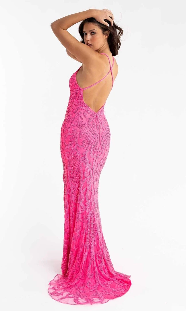 Primavera Couture - 3721 Beaded V-Neck With Slit Gown 18 Primavera Couture - 3721 Beaded V-Neck With Slit Gown