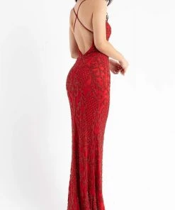 Primavera Couture - 3721 Beaded V-Neck With Slit Gown 51 Primavera Couture - 3721 Beaded V-Neck With Slit Gown