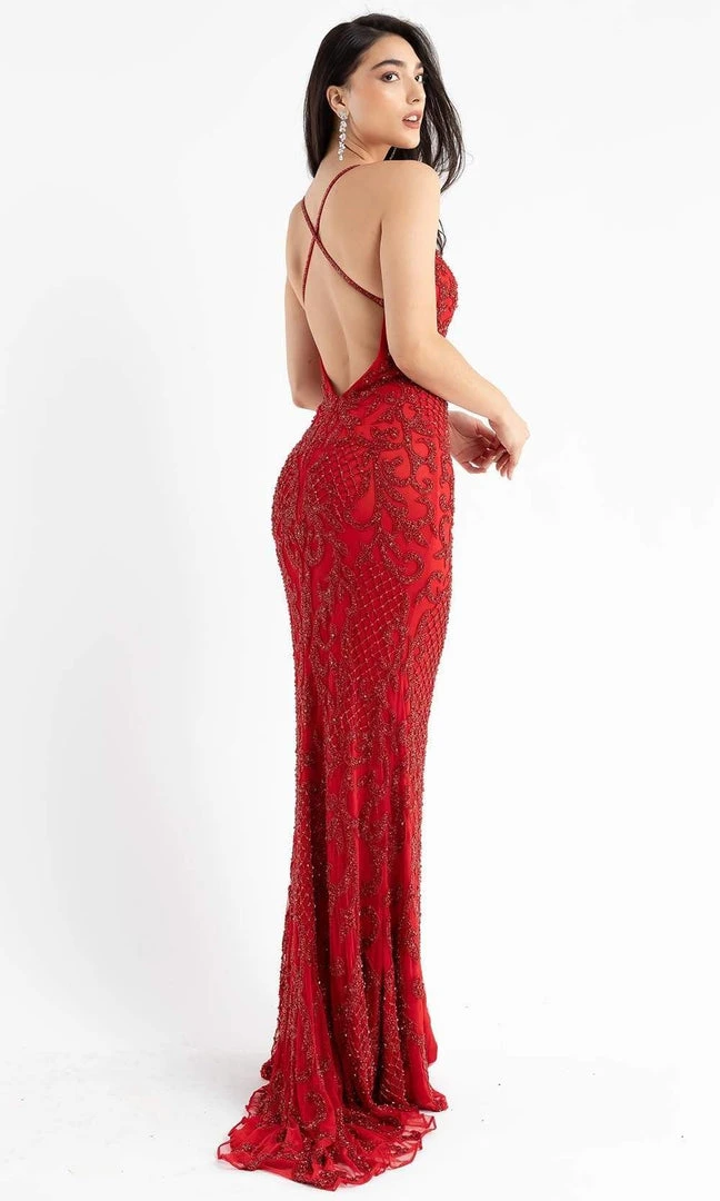 Primavera Couture - 3721 Beaded V-Neck With Slit Gown 22 Primavera Couture - 3721 Beaded V-Neck With Slit Gown