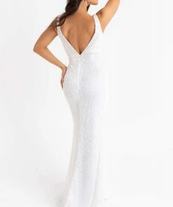 Primavera Couture - 3723 V-Neck Floral Pattern Beaded Gown