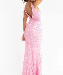 Primavera Couture - 3723 V-Neck Floral Pattern Beaded Gown