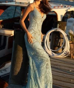 Primavera Couture - 3733 Beaded Sleeveless V-Neck Long Gown 43 Primavera Couture - 3733 Beaded Sleeveless V-Neck Long Gown