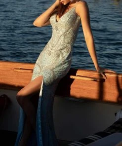 Primavera Couture - 3733 Beaded Sleeveless V-Neck Long Gown 40 Primavera Couture - 3733 Beaded Sleeveless V-Neck Long Gown