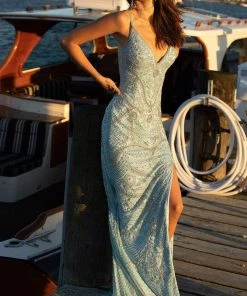 Primavera Couture - 3733 Beaded Sleeveless V-Neck Long Gown 44 Primavera Couture - 3733 Beaded Sleeveless V-Neck Long Gown