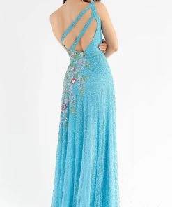 Primavera Couture - 3736 Fabulous Floral Sequined Pattern One Shoulder Ball Gown