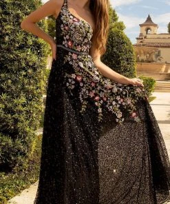 Primavera Couture - 3736 Fabulous Floral Sequined Pattern One Shoulder Ball Gown
