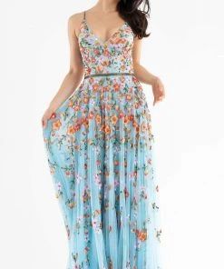 Primavera Couture - 3740 Trailing Floral Sequins Plunging V Neckline Ballgown