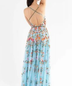 Primavera Couture - 3740 Trailing Floral Sequins Plunging V Neckline Ballgown