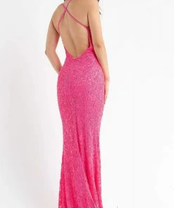 Primavera Couture - 3767 Plunging V Neckline Sequined High Slit Evening Gown 25 Primavera Couture - 3767 Plunging V Neckline Sequined High Slit Evening Gown