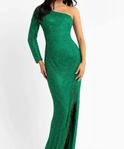 Primavera Couture - 3773 Beaded Asymmetrical One Long Sleeve Gown 19 Primavera Couture - 3773 Beaded Asymmetrical One Long Sleeve Gown