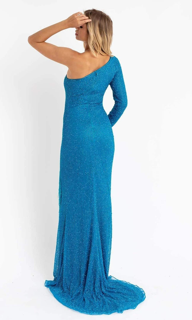Primavera Couture - 3773 Beaded Asymmetrical One Long Sleeve Gown 17 Primavera Couture - 3773 Beaded Asymmetrical One Long Sleeve Gown