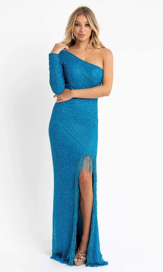 Primavera Couture - 3773 Beaded Asymmetrical One Long Sleeve Gown 15 Primavera Couture - 3773 Beaded Asymmetrical One Long Sleeve Gown
