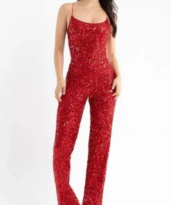 Primavera Couture - 3774 Sequin Scoop Neckline Jumpsuit
