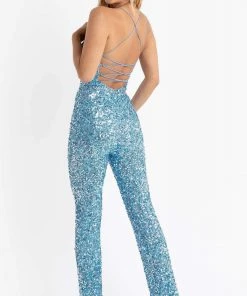 Primavera Couture - 3774 Sequin Scoop Neckline Jumpsuit