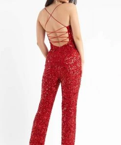 Primavera Couture - 3774 Sequin Scoop Neckline Jumpsuit