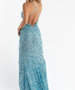Primavera Couture - 3781 Floral Sequined Split Overlay Long Dress