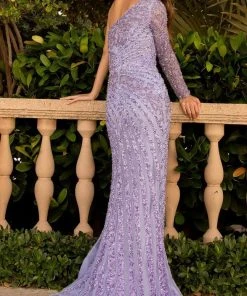 Primavera Couture - 3785 Asymmetrical One Shoulder Gown