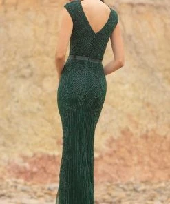 Primavera Couture - 3794 Sequin V-Neck Cap Sleeve Gown