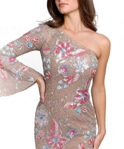 Primavera Couture 3810 - One Bell Sleeve Asymmetrical Short Dress