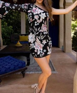 Primavera Couture 3810 - One Bell Sleeve Asymmetrical Short Dress