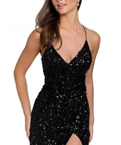 Primavera Couture 3891 - Deep V-Neck Side Slit Cocktail Dress