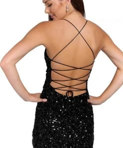 Primavera Couture 3891 - Deep V-Neck Side Slit Cocktail Dress