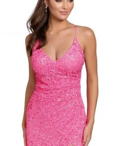 Primavera Couture 3891 - Deep V-Neck Side Slit Cocktail Dress