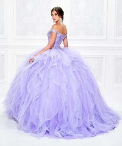 Princesa By Ariana Vara - PR11932 Beaded Off Shoulder Ruffled Ballgown