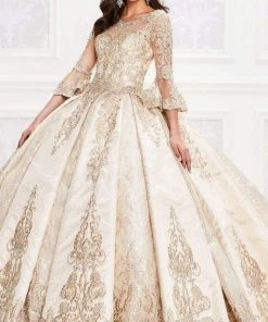 Princesa By Ariana Vara - PR12004 Embroidered Bell Sleeve Ball Gown