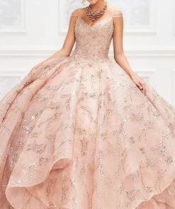 Princesa By Ariana Vara - PR12006 Corded Lace V-Neck Ball Gown