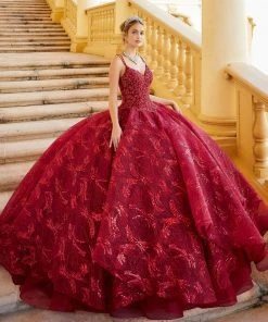 Princesa By Ariana Vara - PR12006 Corded Lace V-Neck Ball Gown