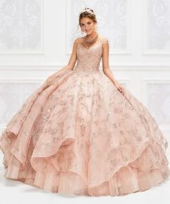 Princesa By Ariana Vara - PR12006 Corded Lace V-Neck Ball Gown