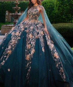 Princesa By Ariana Vara PR12262 - 3D Florals And Cape Ball Gown