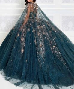 Princesa By Ariana Vara PR12262 - 3D Florals And Cape Ball Gown