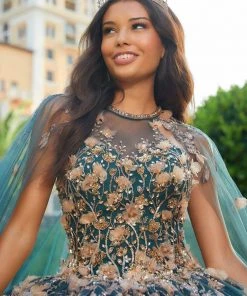 Princesa By Ariana Vara PR12262 - 3D Florals And Cape Ball Gown