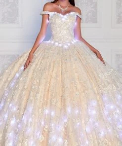 Princesa By Ariana Vara PR12266 - 3D Flowers Lighted Ball Gown