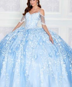Princesa By Ariana Vara PR12271 - Detachable Ruffle Sleeves Lighted Ball Gown