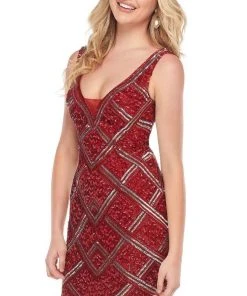 Rachel Allan - 30018 Sequined Plunging V Neck Dress