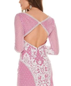 Rachel Allan - 40041 Contrast Lace Long Sleeve Cutout Back Dress 7 Rachel Allan - 40041 Contrast Lace Long Sleeve Cutout Back Dress