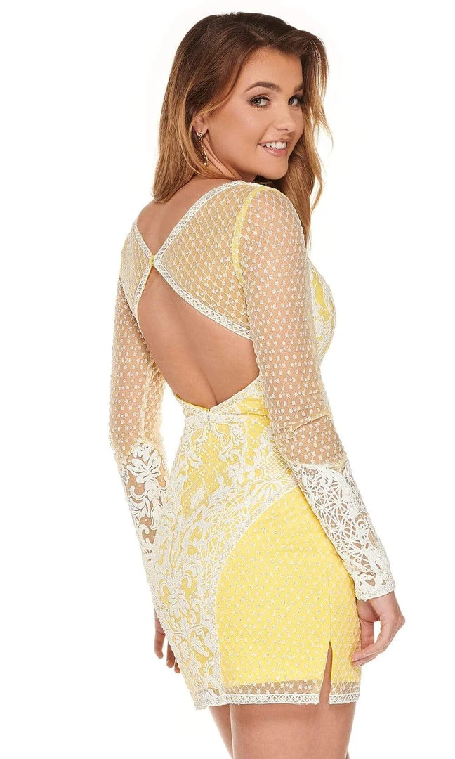 Rachel Allan - 40041 Contrast Lace Long Sleeve Cutout Back Dress 6 Rachel Allan - 40041 Contrast Lace Long Sleeve Cutout Back Dress