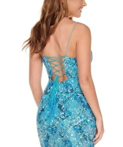 Rachel Allan - 40048 Spaghetti Strap Fully Beaded Short Dress