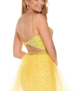 Rachel Allan - 40053 Sequined Strappy Cutout Back Romper With Skirt