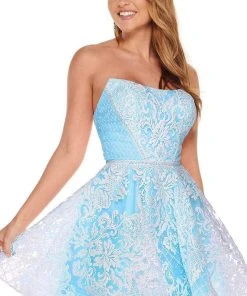 Rachel Allan - 40062 Strapless Glitter Print A-Line Dress