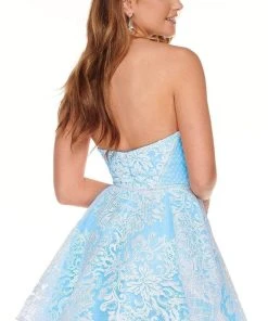 Rachel Allan - 40062 Strapless Glitter Print A-Line Dress