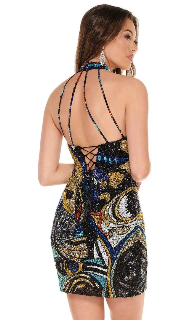 Rachel Allan - 40067 High Halter Multi-Beaded Short Dress 4 Rachel Allan - 40067 High Halter Multi-Beaded Short Dress