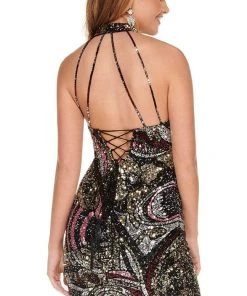 Rachel Allan - 40067 High Halter Multi-Beaded Short Dress 9 Rachel Allan - 40067 High Halter Multi-Beaded Short Dress