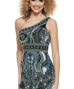 Rachel Allan - 40085 Fitted Asymmetrical Sheath Dress