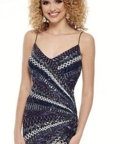 Rachel Allan - 40113 Fitted V-Neck Sheath Dress